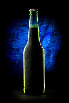 Bottle of beer on wall background