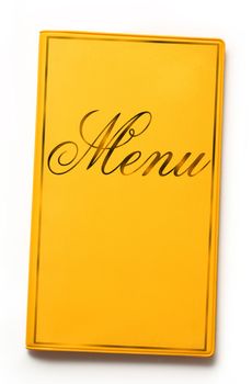 Yellow framed menu book on white