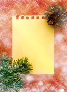 Christmas background with snow and blank sheet of paper
