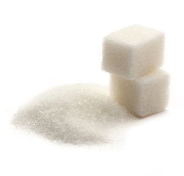 Sugar cubes on white background