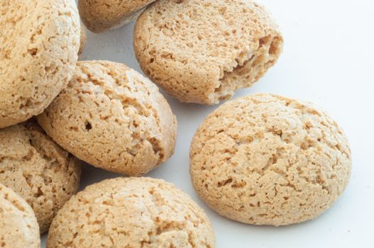 macro details of macaroons cookies in white background