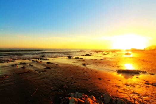 Sunset over the beach at Santa Barbara,California.