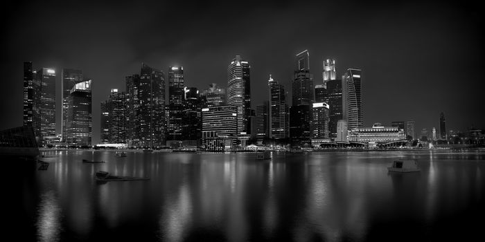 Panorama of Singapore city skyline at night