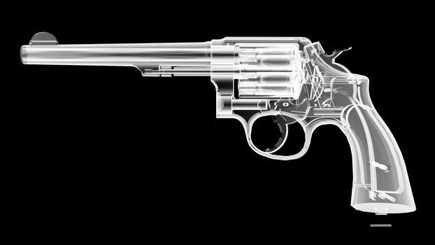 3D render of the gun model in X-rays isolated on black background