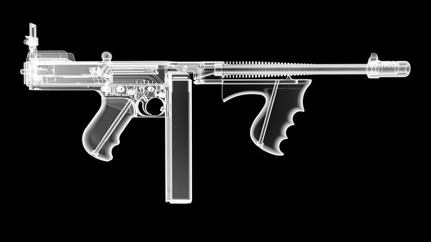 3D render of the gun model in X-rays isolated on black background