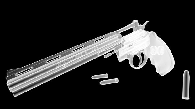 3D render of the gun model in X-rays isolated on black background