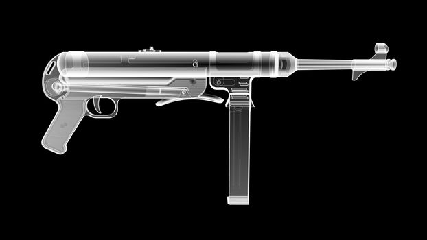 3D render of the gun model in X-rays isolated on black background