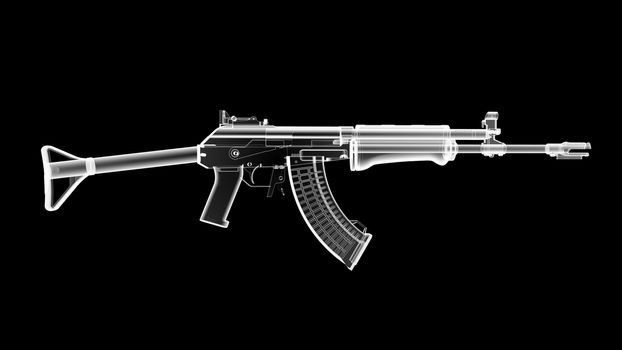 3D render of the gun model in X-rays isolated on black background