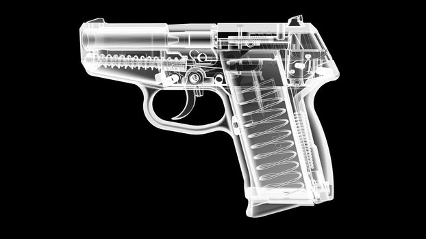 3D render of the gun model in X-rays isolated on black background