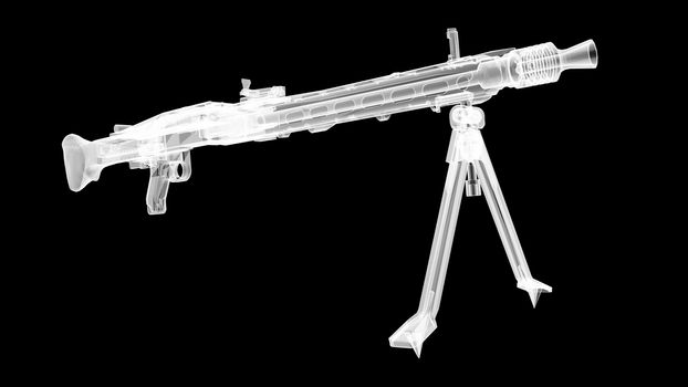3D render of the gun model in X-rays isolated on black background