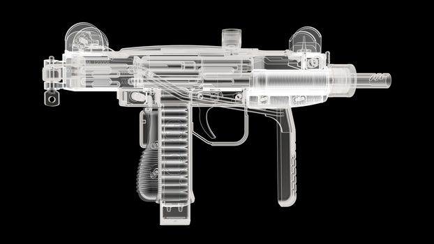 3D render of the gun model in X-rays isolated on black background