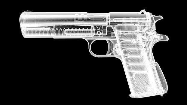 3D render of the gun model in X-rays isolated on black background