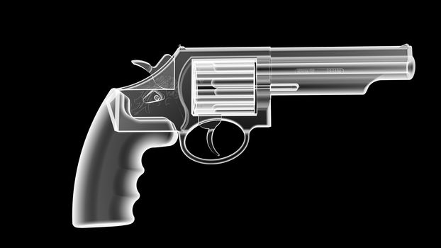 3D render of the gun model in X-rays isolated on black background