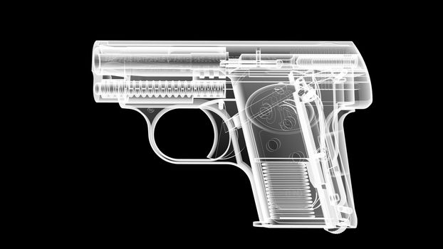 3D render of the gun model in X-rays isolated on black background