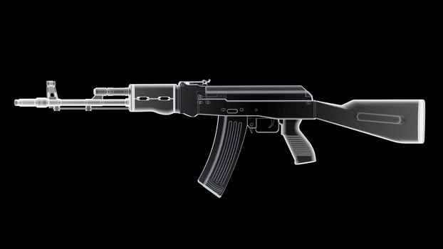 3D render of the gun model in X-rays isolated on black background