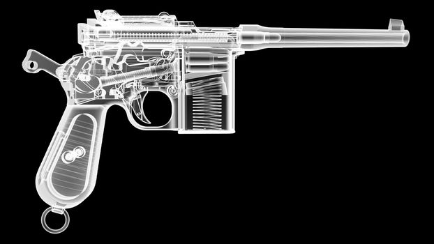 3D render of the gun model in X-rays isolated on black background