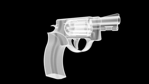 3D render of the gun model in X-rays isolated on black background