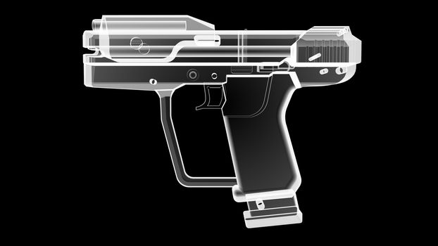 3D render of the gun model in X-rays isolated on black background