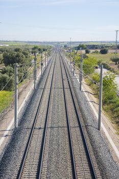 empty railway train in a landscape from Spain