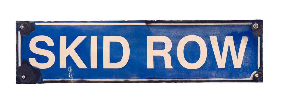 Isolated Grungy Blue Vintage Skid Row Street Sign