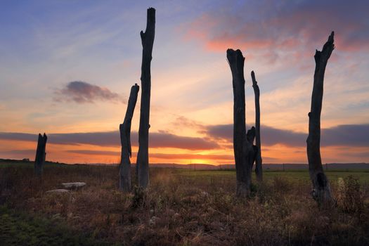 Magnificent sunset in rural Penrith, NSW, Australia.  Blue Mountains on horizon.