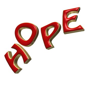 The three-dimensional word hope isolated on a white background.