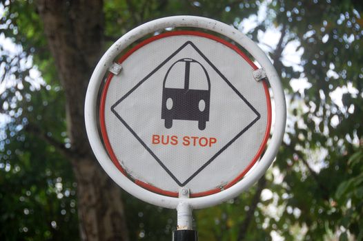 Bus stop road sign at Male city of Maldives
