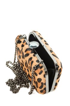 Handbag Satchel Fashion in Leopard studio shot isolated on white background