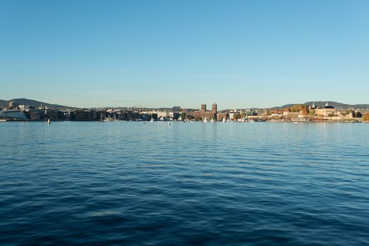 View to Oslo Radhuset (city hall) from sea