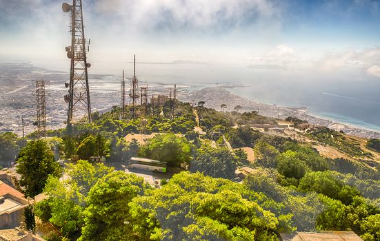 Panoramic View over the city of Trapani and Aegadian Islands from Erice, Sicily