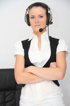 Female customer support operator with headset