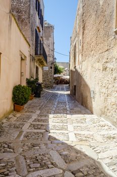 Stone Paved Old Street in Erice, Sicily, Italy