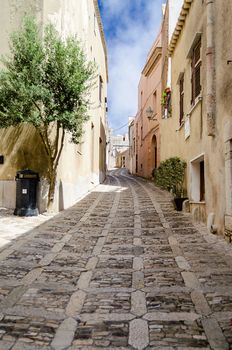 Stone Paved Old Street in Erice, Sicily, Italy