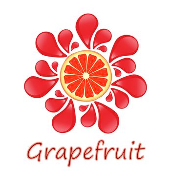 Bright illustration of grapefruit slice with juice drops around