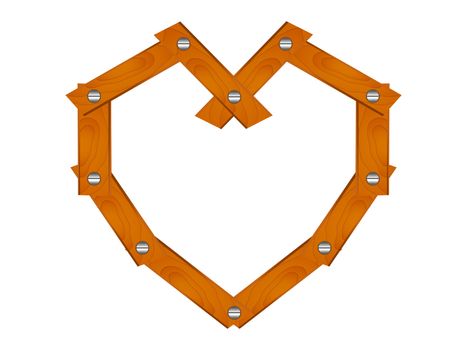 Heart made of wooden planks fixed with nails. Build your love. Wood wedding symbol