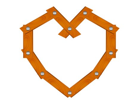 Heart made of wooden planks fixed with nails. Build your love. Wood wedding symbol