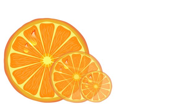 Three fresh orange slices on white background