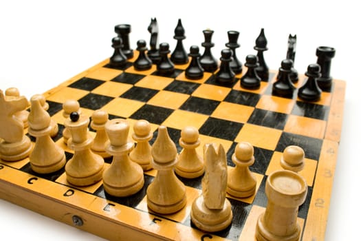 Wooden chessboard with chessmen