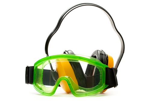 Green goggles with earphones