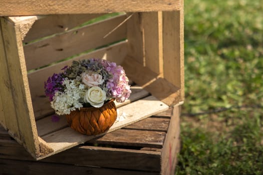 wedding bouquet with roses and wildflowers