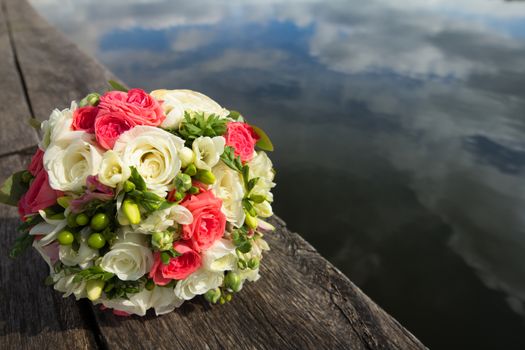 Close up of wedding bouquet of roses