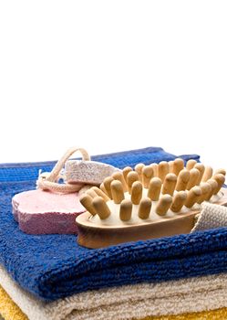 Towels, brush and pumice stones