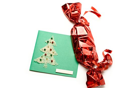 Large red candy and Christmas card