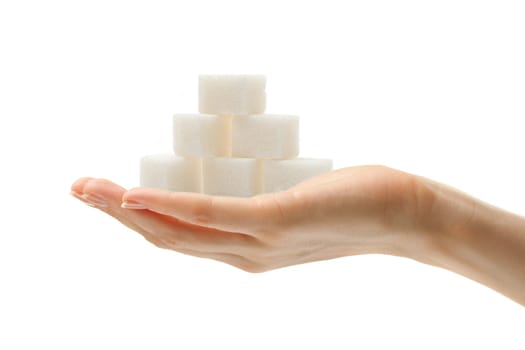 Female hand with sugar cubes 