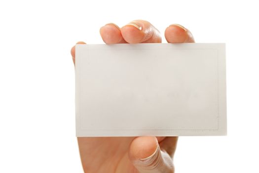 Blank card in female hand