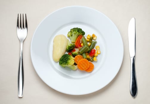 Fried vegetables on the plate