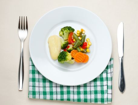 Fried vegetables on the plate