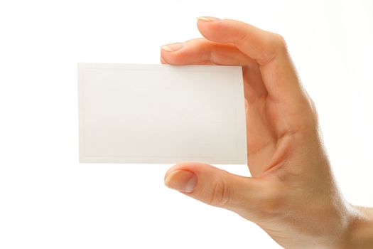 Blank card in female hand 