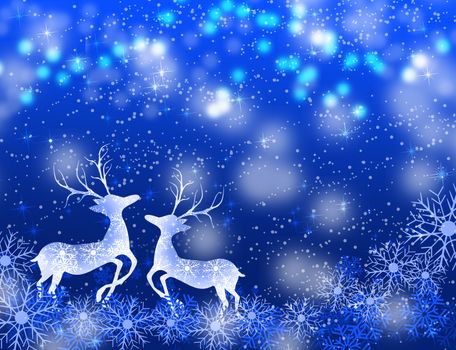 Christmas background with deers and snowflakes