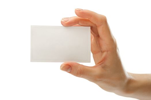 Blank card in female hand